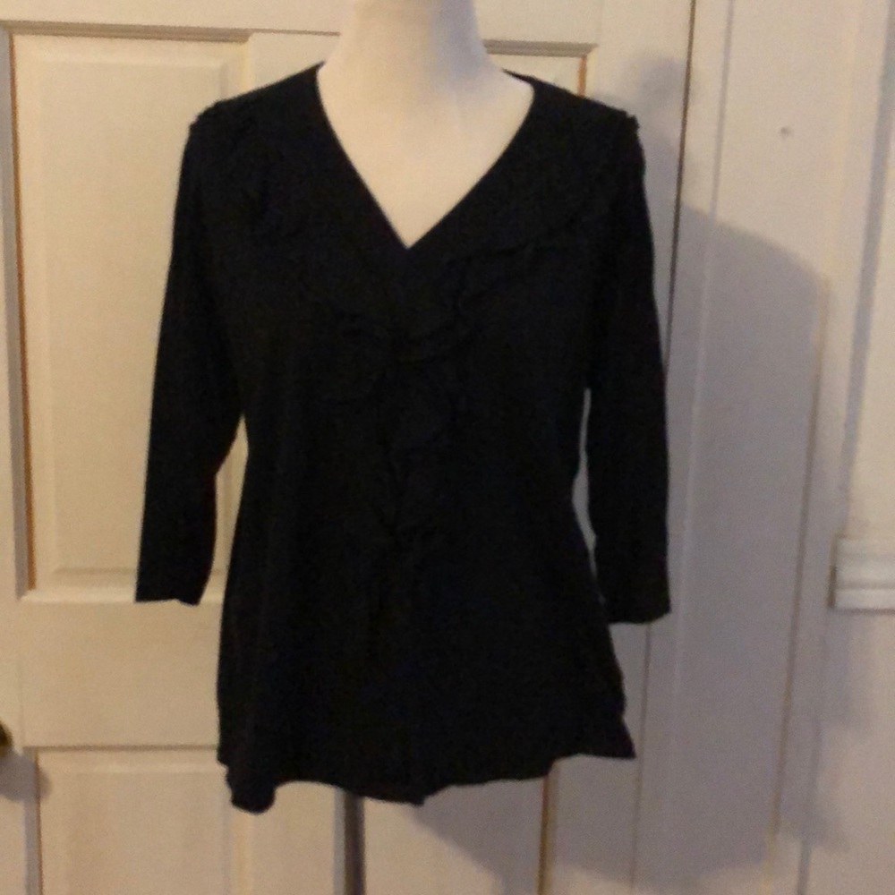 Women’s 1X Jones New York Black Ruffled V-Neck Top